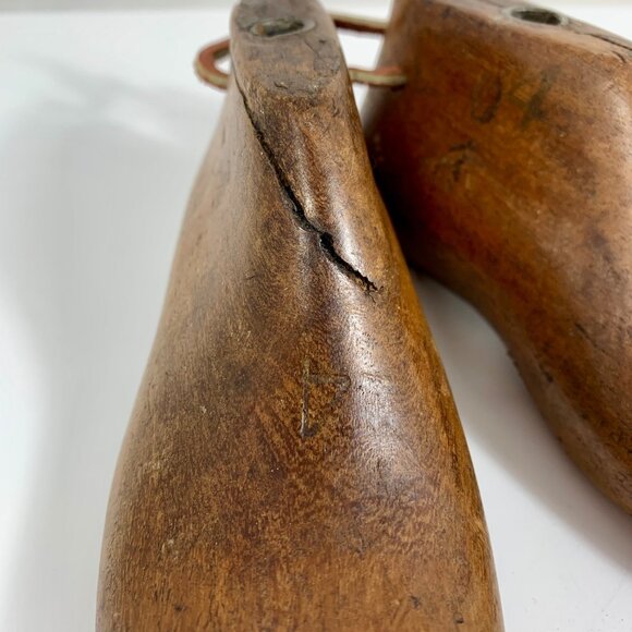 VTG Antique Toddler Wooden Shoe Last Pair, Leather Laces Metal Plates #4 - Picture 9 of 14